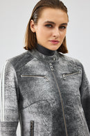 Sporty Women's Gray Short Nubuck Leather Sports Jacket | Derimod