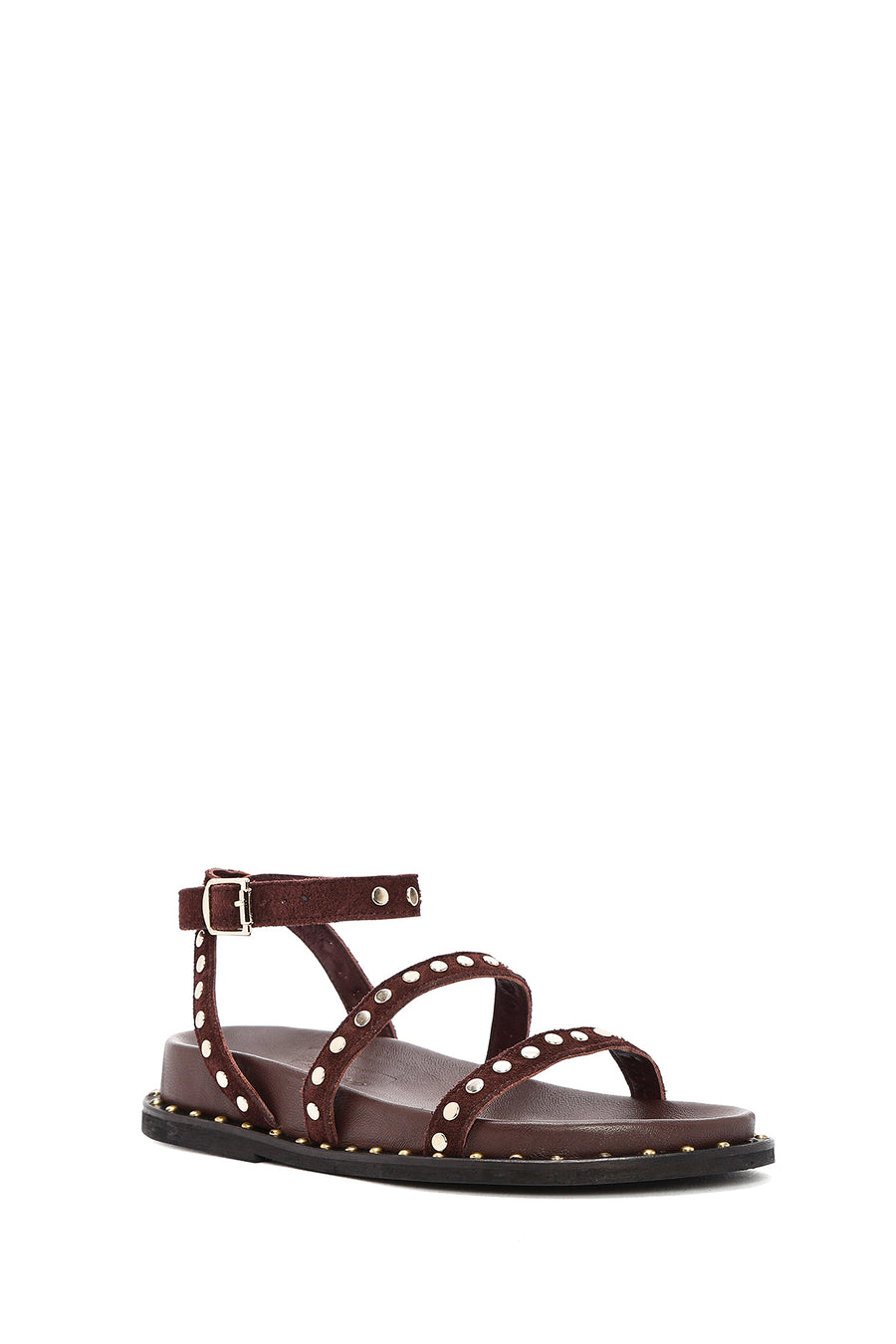 Women's Brown Ankle Strap Metal Detailed Suede Leather Sandals