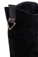 Woman Black Thick-Heeled Suede Leather Cowboy Boots | Derimod