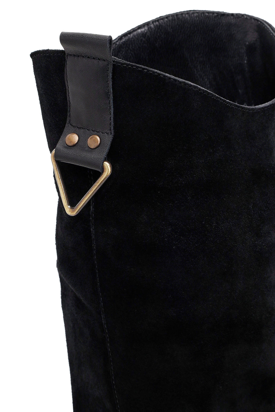 Woman Black Thick-Heeled Suede Leather Cowboy Boots