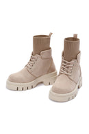 Women's Beige Thick Soled Suede Boots | Derimod