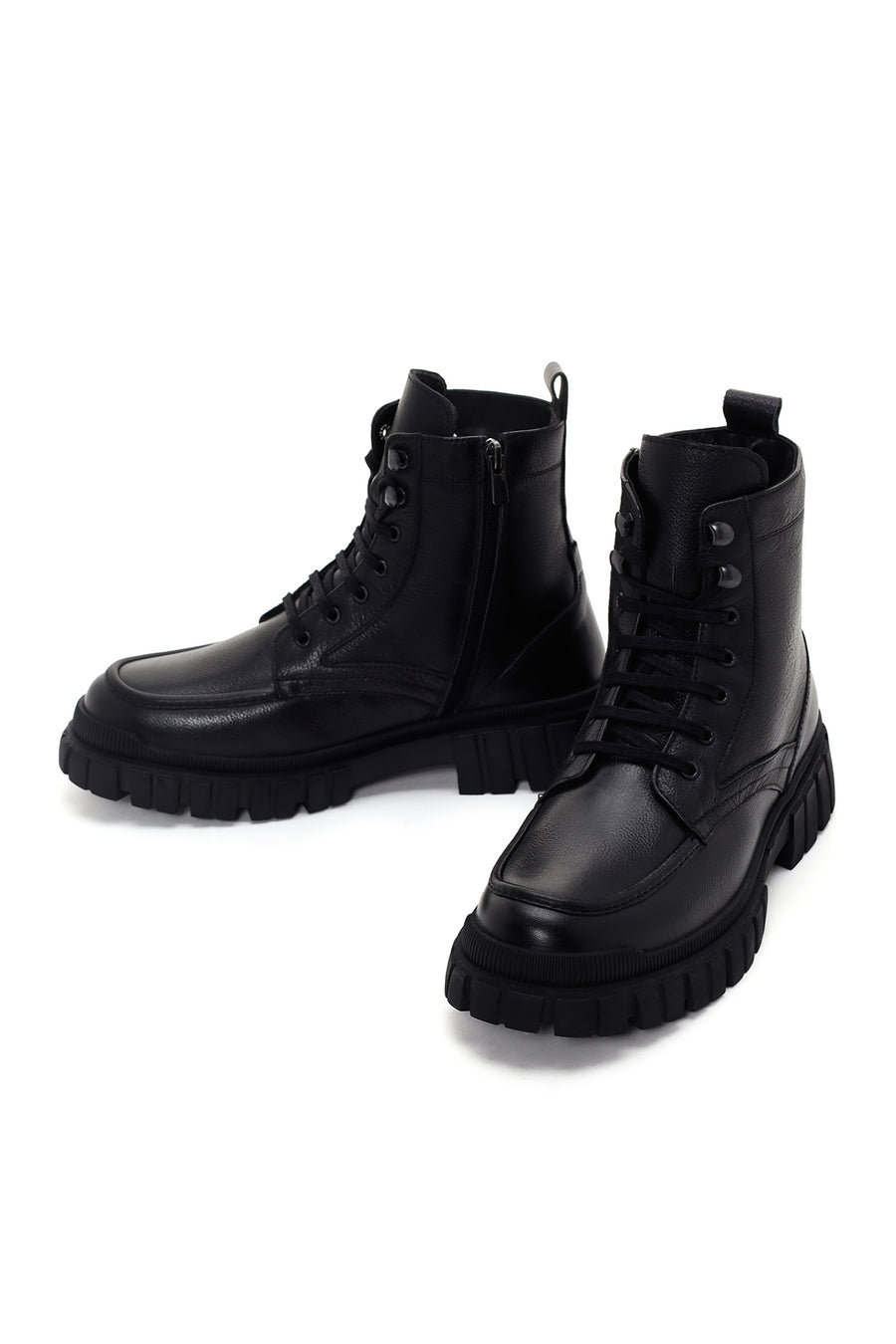 Men's Black Zippered Leather Combat Boots