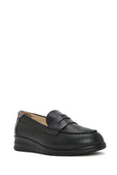 Women's Black Wedge Heel Leather Comfort Loafer | Derimod