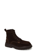 Male Brown Lace-Up Zip Closure Thick-Soled Suede Casual Boots | Derimod