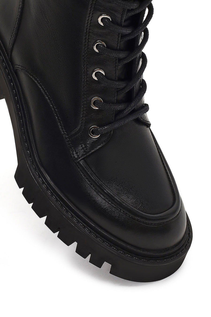 Women's Black Zippered Thick Heeled Leather Ankle Boots