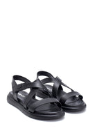 Women's Black Leather Flat Sandals | Derimod