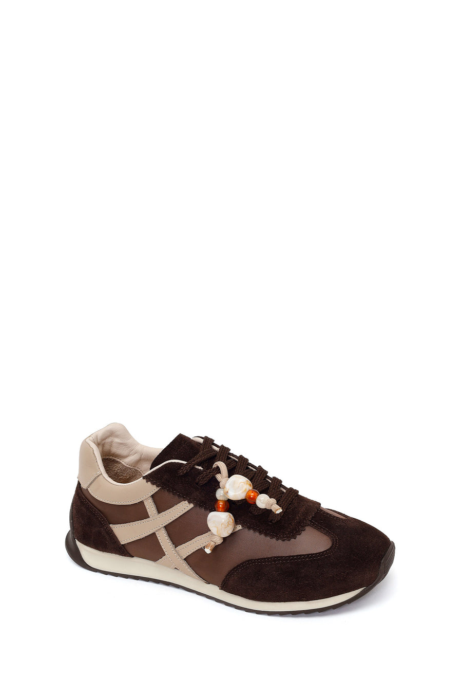 Kadın Kahverengi Bağcıklı Charmlı Deri Sneaker