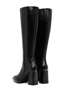 Women's Black Heeled Zippered Classic Leather Boots | Derimod