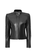 Glam Women's Black Short Leather Jacket | Derimod