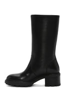 Women's Black Thick Heeled Leather Boots | Derimod