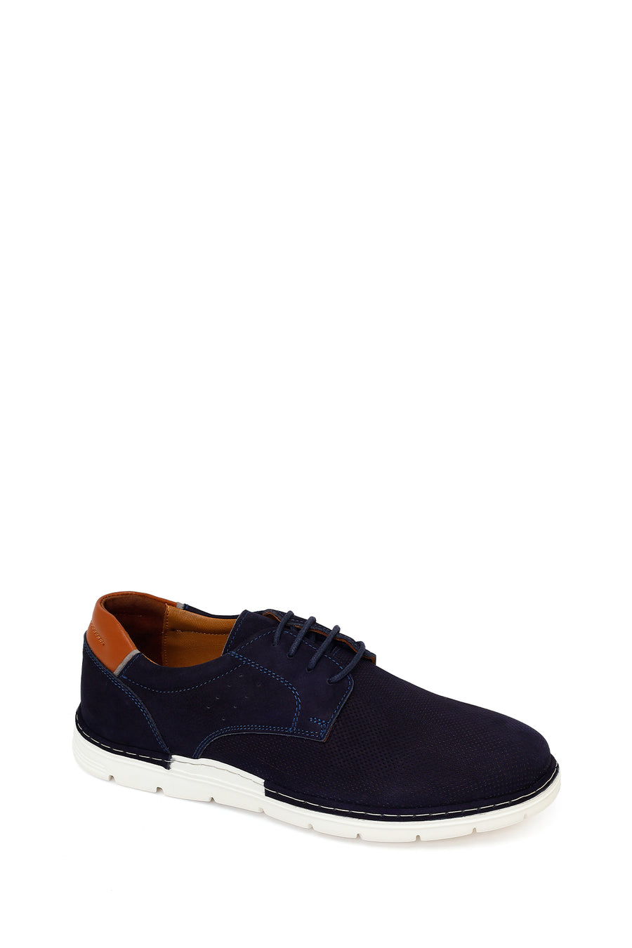 Male Navy Blue Lace-Up Nubuck Leather Casual Shoes