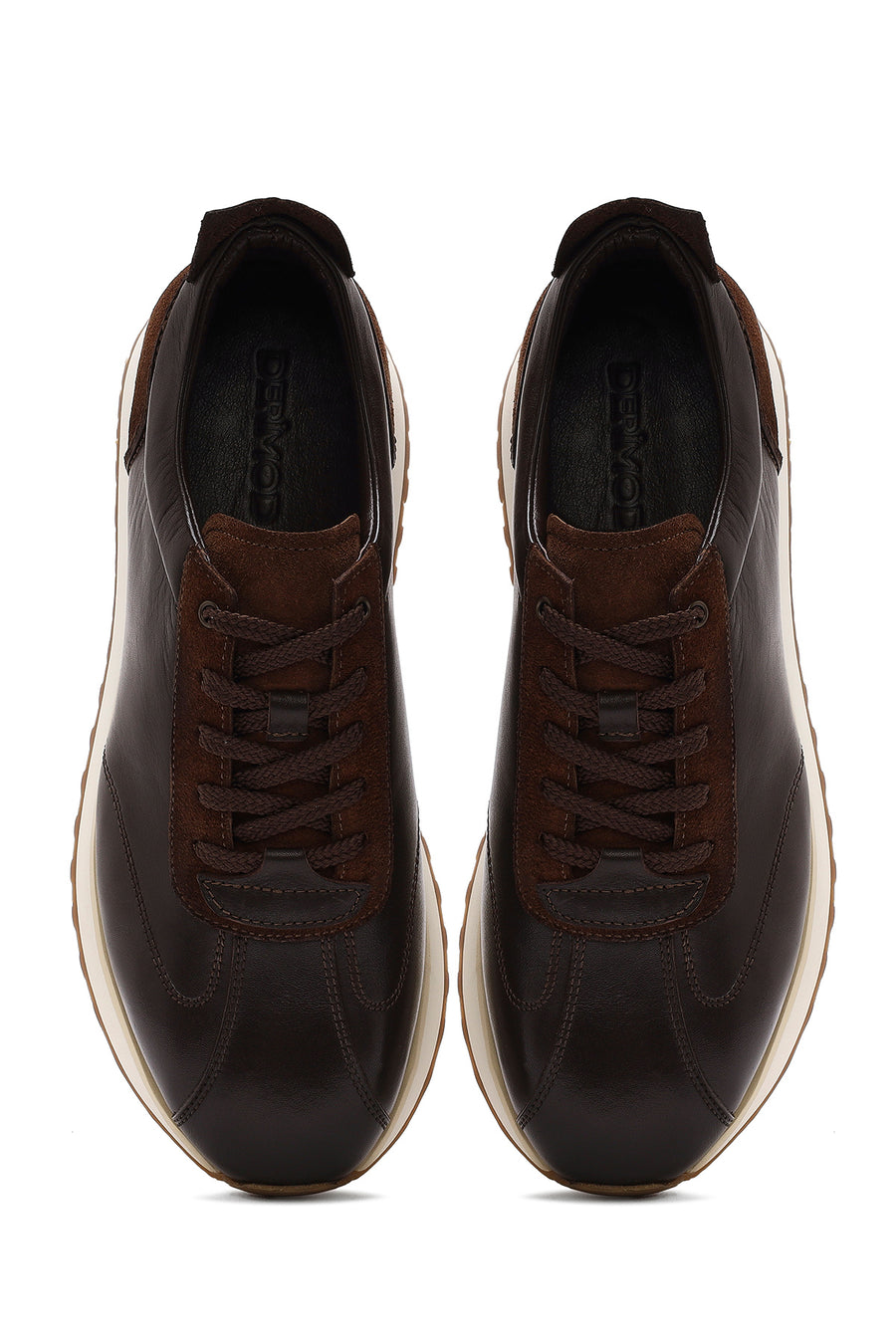 Men's Brown Lace-up Thick-Sole Leather Sneaker
