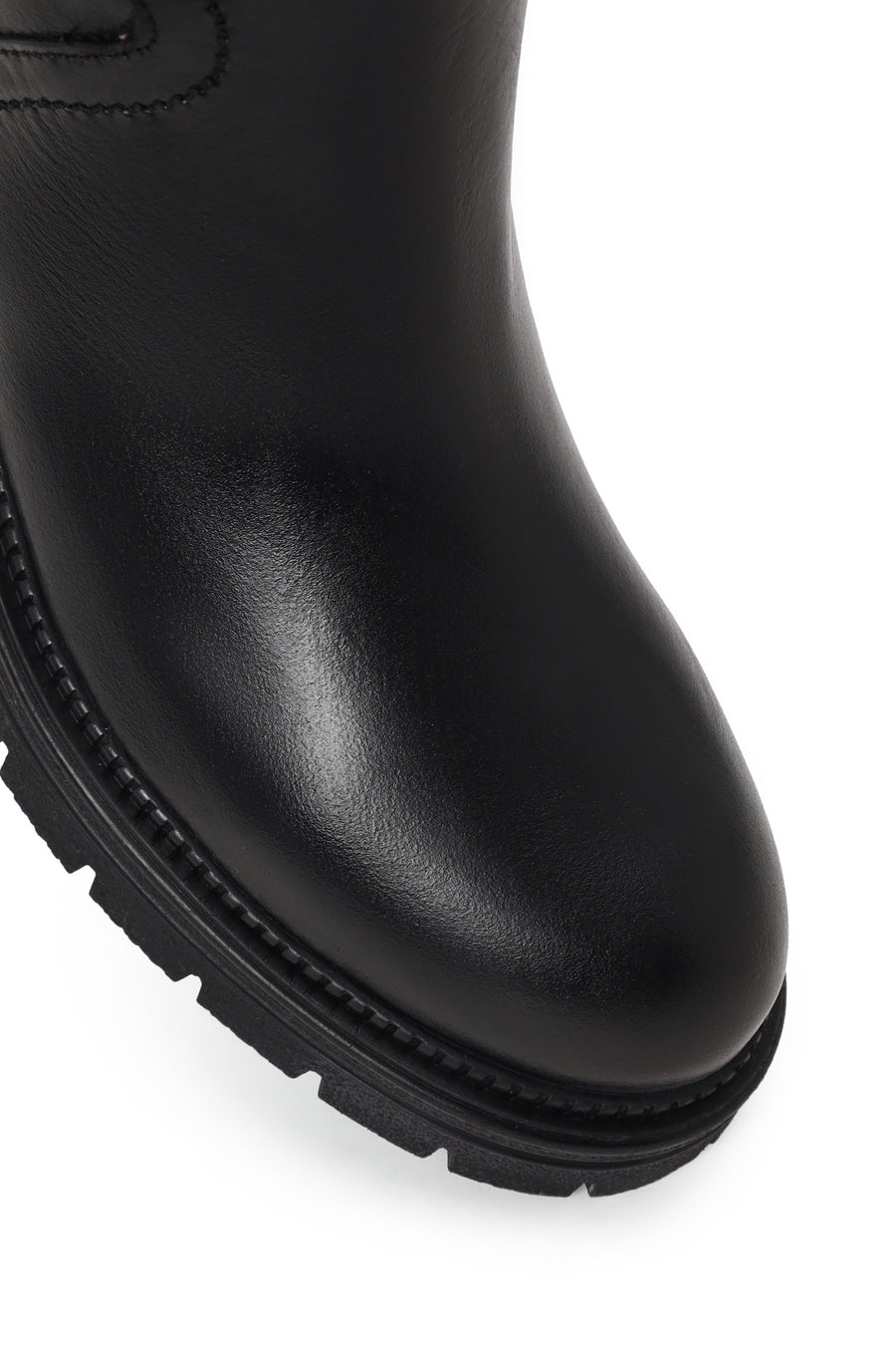 Woman Black Zip Closure Thick-Soled Leather Casual Boots