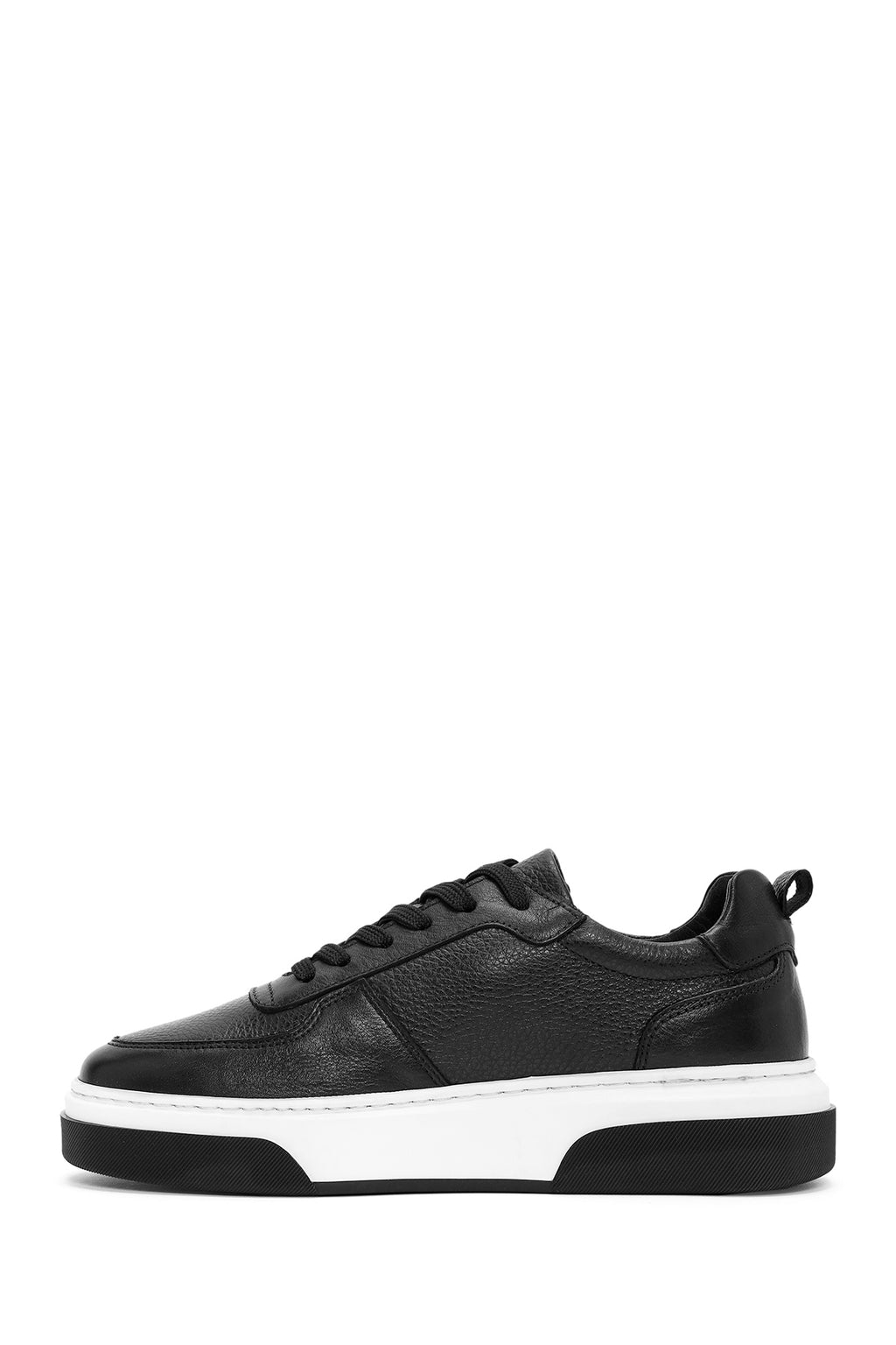 Erkek Siyah Bağcıklı Kalın Tabanlı Deri Sneaker