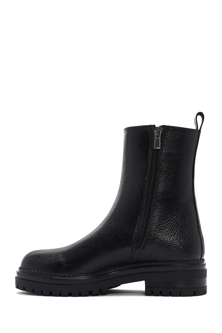 Kadın Siyah Fermuarlı Deri Bot