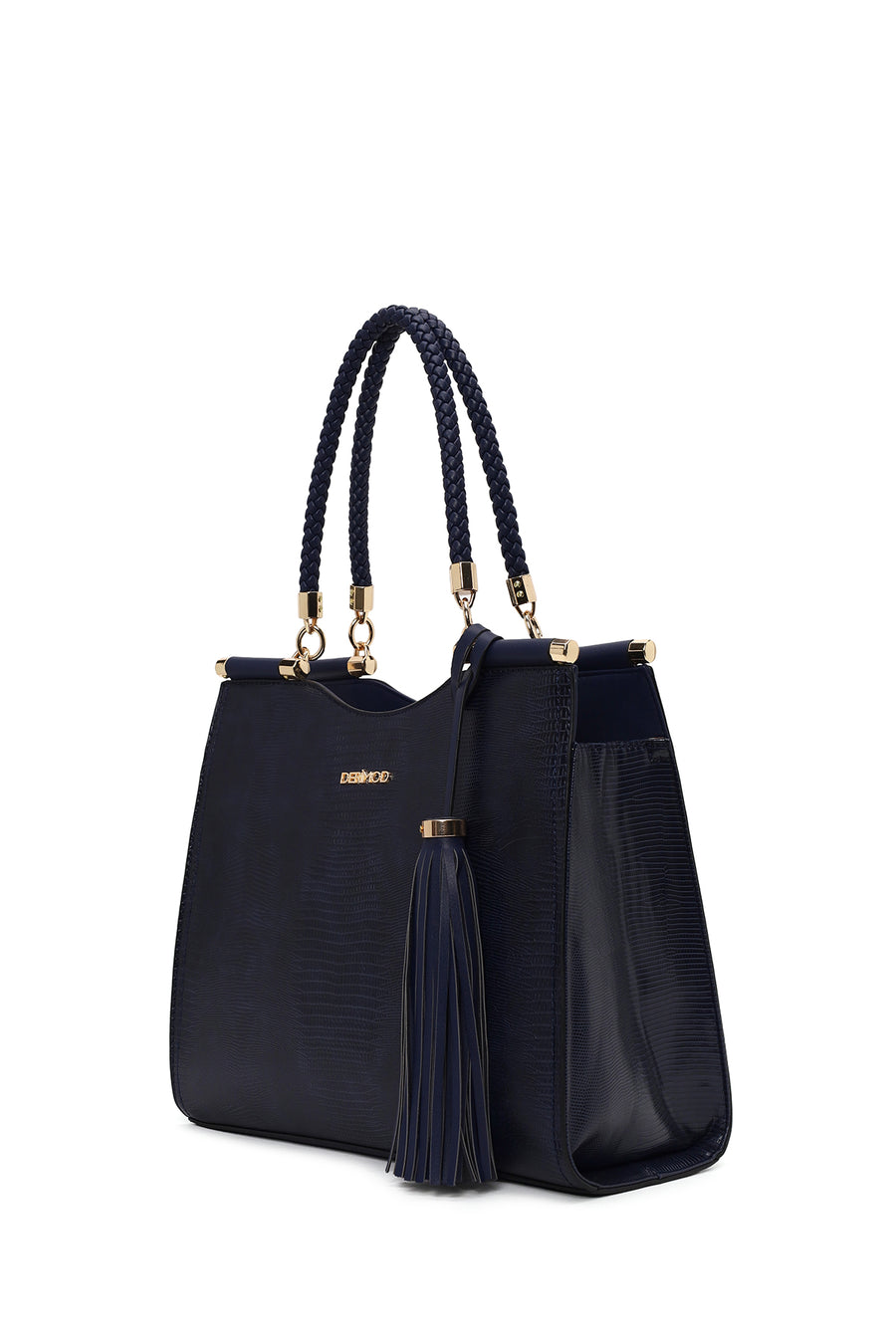 Woman Navy Long-Strap Printed Classic Shoulder Bag