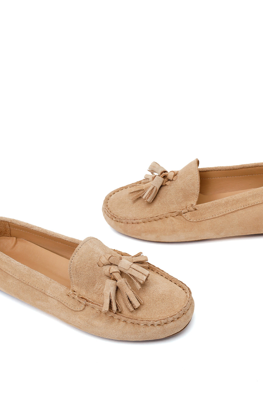 Woman Beige Fringed Suede Loafer