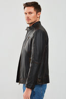 New Durant Men's Black Slim-Fit Vintage Leather Coat | Derimod