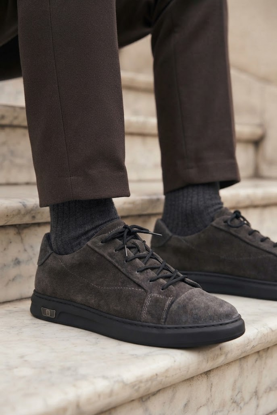 Erkek Antrasit Bağcıklı Süet Deri Sneaker