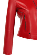 Sonia Woman Red Short Leather Jacket | Derimod