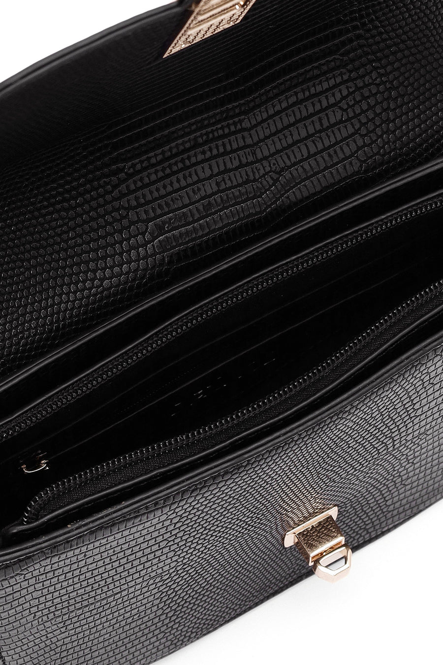Women's Black Long Strap Crocodile Patterned Shoulder Bag