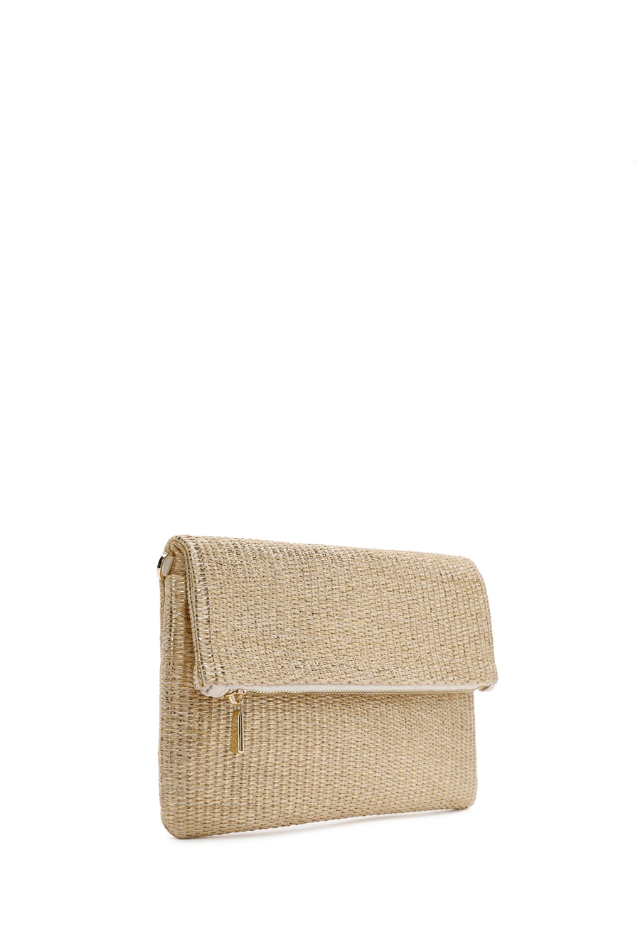 Women's Beige Chain Strap Woven Clutch Bag