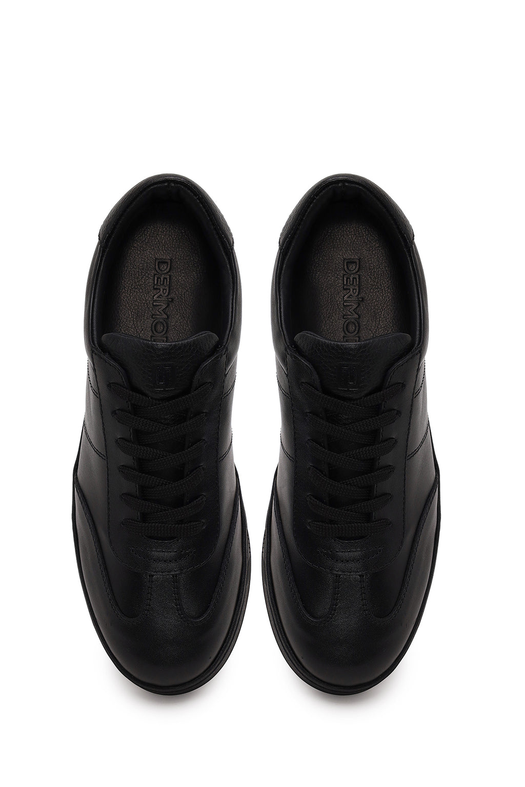 Erkek Siyah Bağcıklı Deri Casual Sneaker