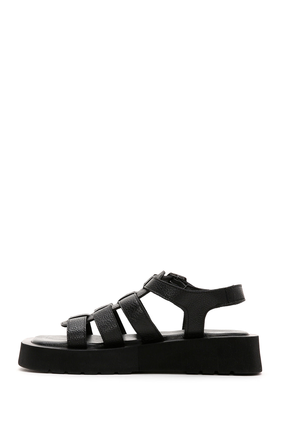 Women's Black Leather Thick Soled Sandals