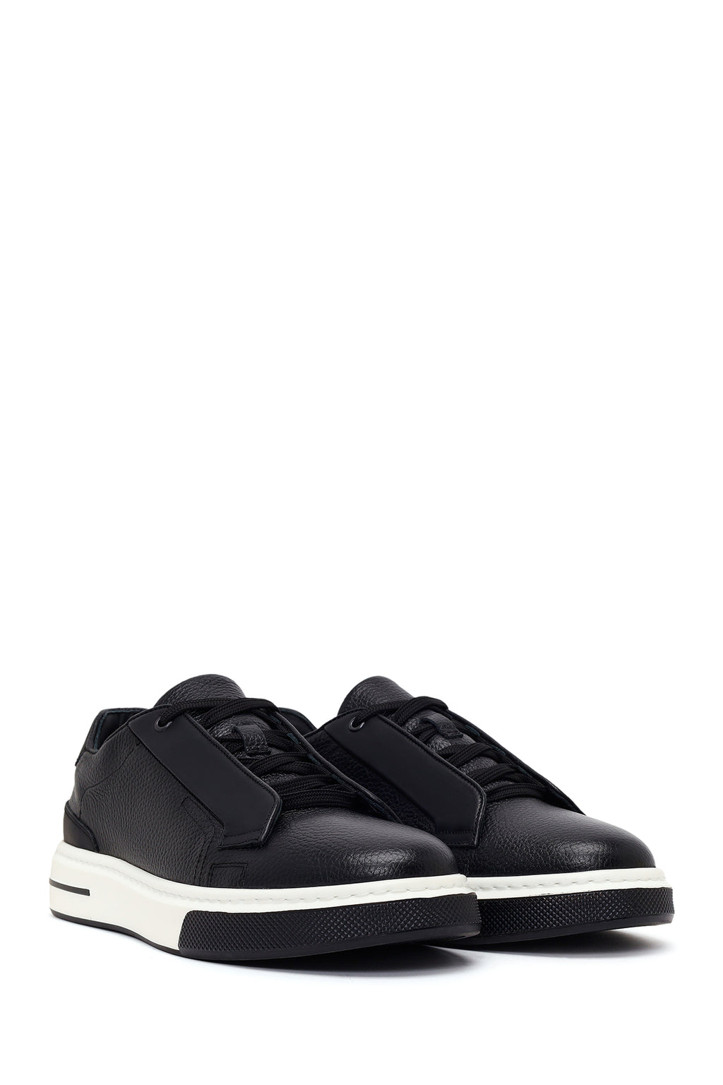 Erkek Siyah Bağcıklı Kalın Tabanlı Deri Sneaker