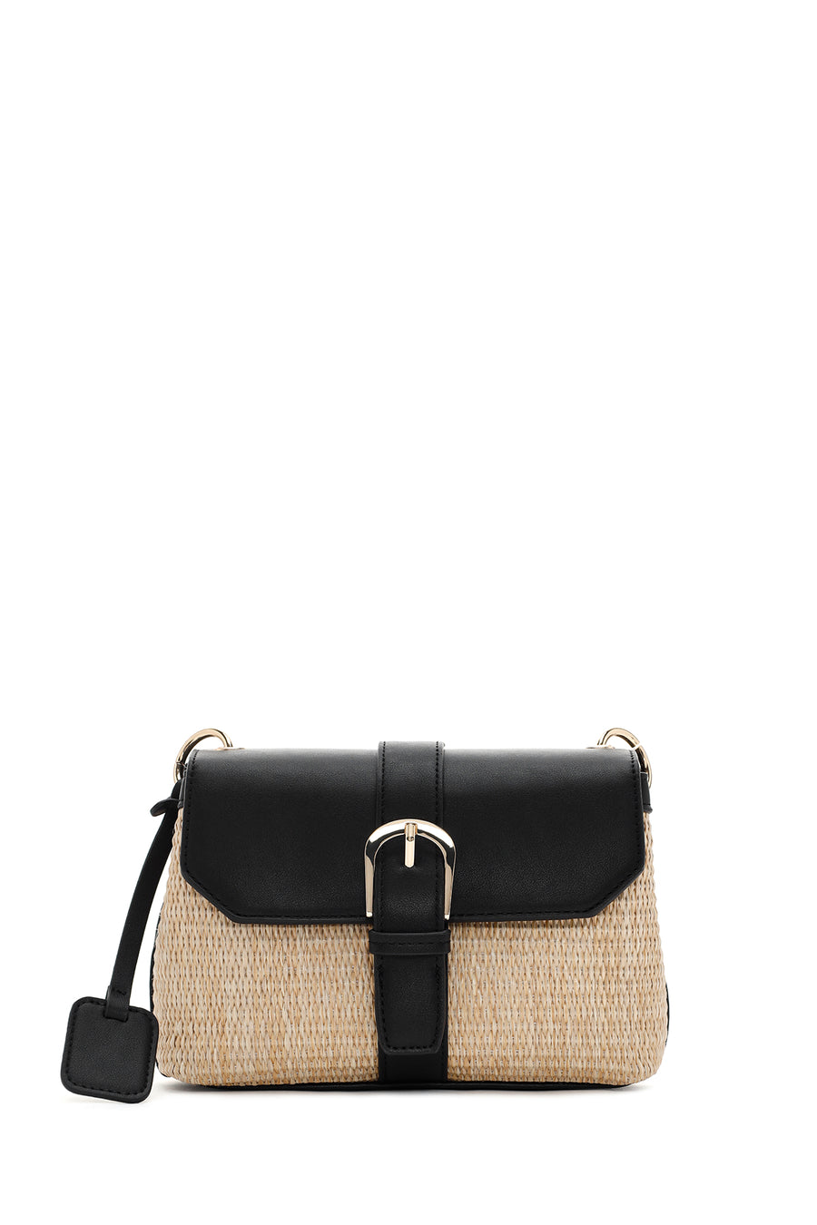 Women's Black Long Strap Straw Shoulder Bag