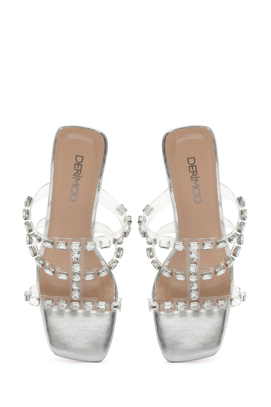 Women's Silver Transparent Thick Heeled Slippers