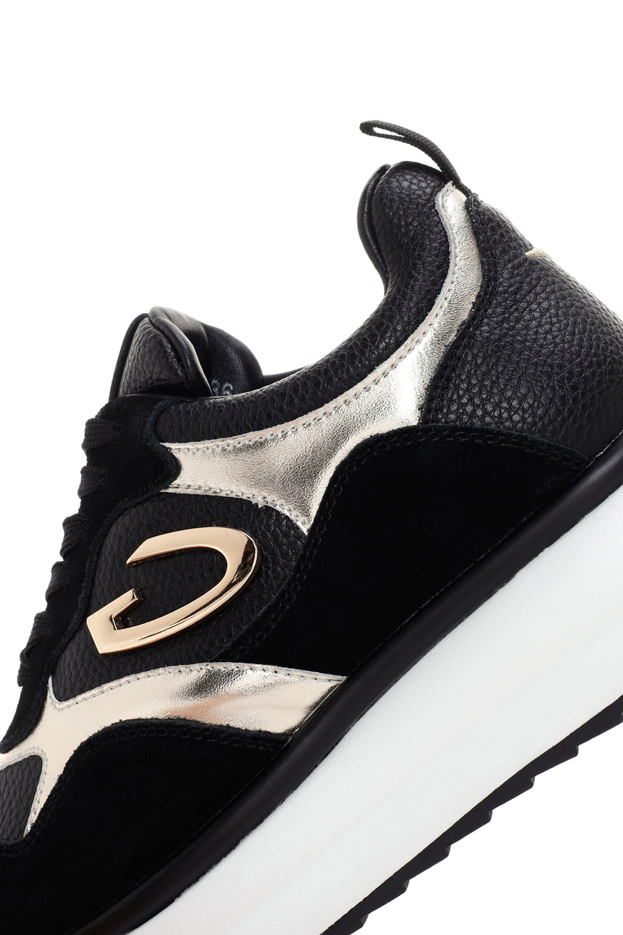 Alberto Guardiani Kadın Siyah Altın Louise Kalın Tabanlı Deri Sneaker