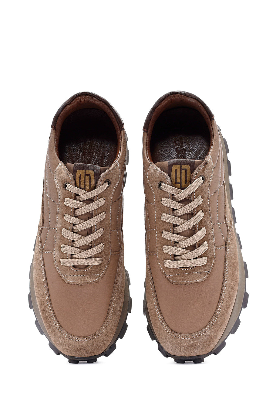 Erkek Vizon Bağcıklı Deri Sneaker