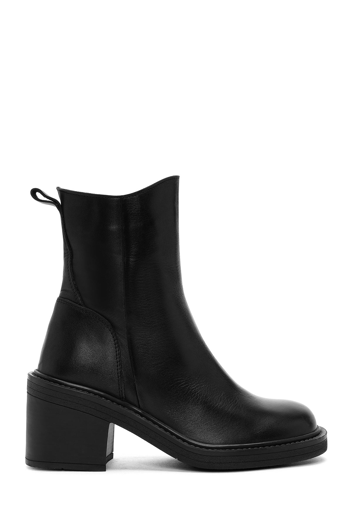 Women's Black Zippered Thick Heeled Leather Boots 24WFD550418 | Derimod