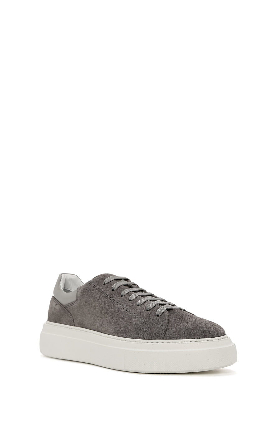 Men's Grey Lace-Up Thick-Sole Suede Leather Sneakers