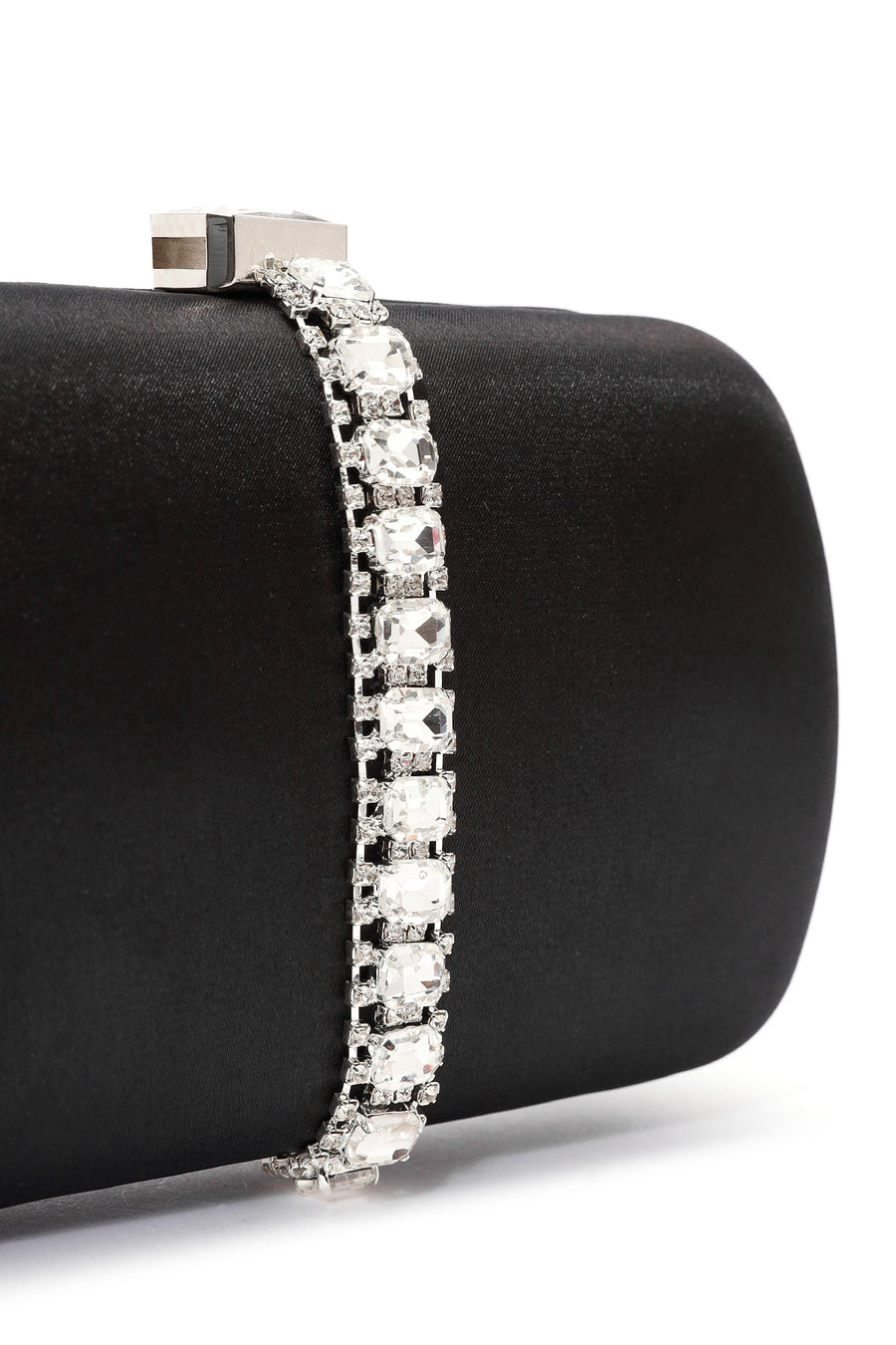Women's Black Long Chain Strap Stone Mini Clutch Bag