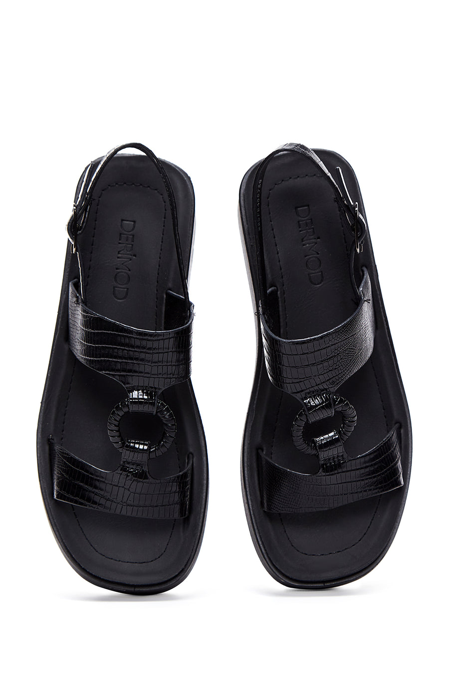 Women's Black Ankle Strap Thick Soled Sandals