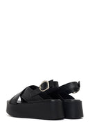 Women's Black Ankle Buckle Platform Wedge Leather Sandals | Derimod