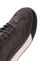 Men's Grey Lace-Up Thick-Soled Nubuck Leather Sneakers | Derimod