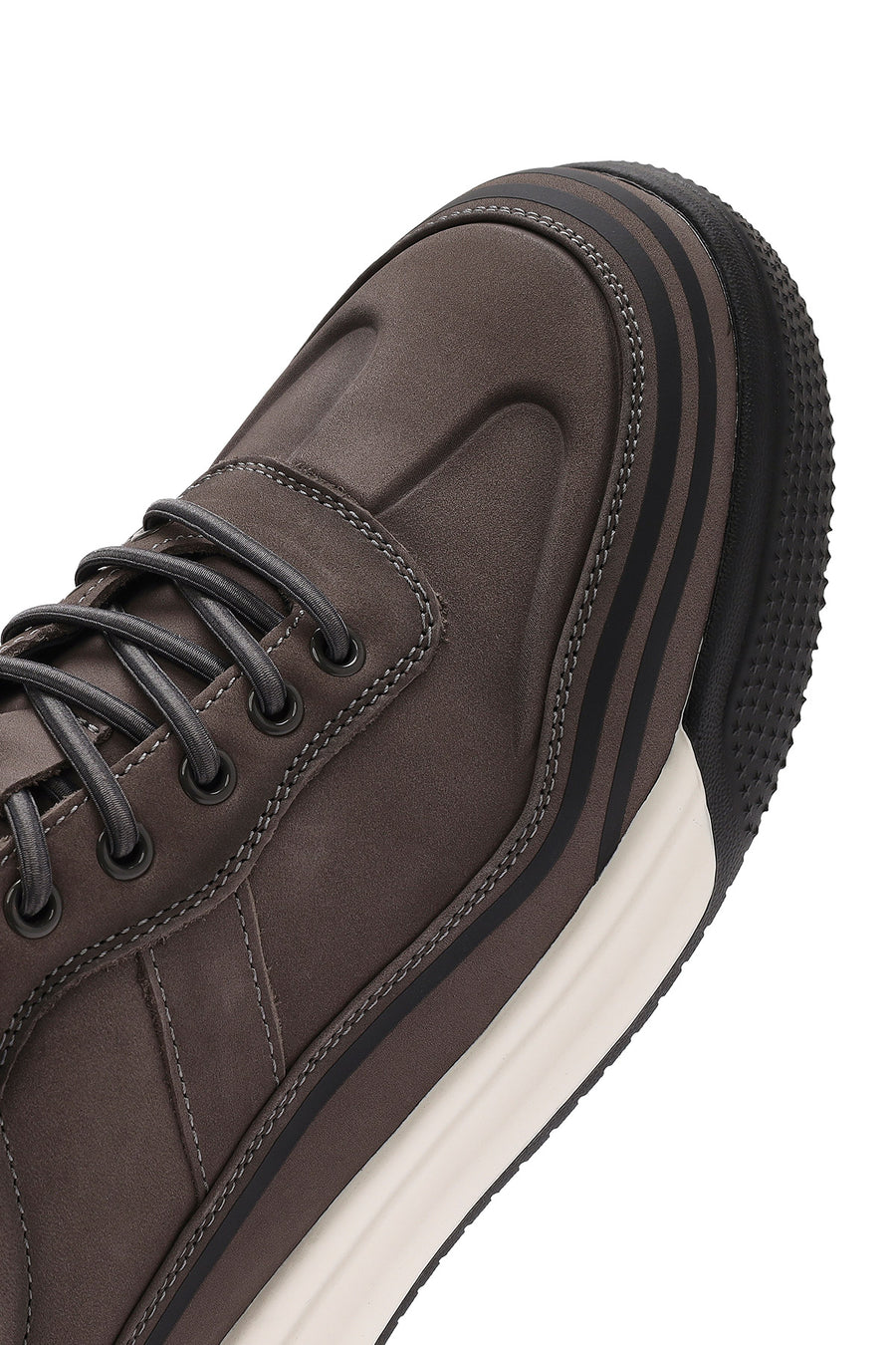 Men's Grey Lace-Up Thick-Soled Nubuck Leather Sneakers