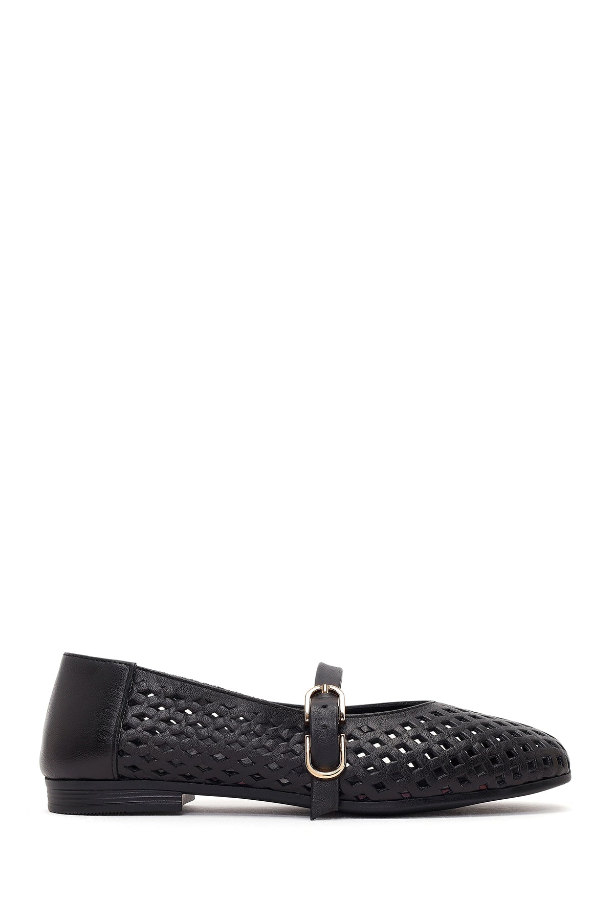 Women's Black Buckle Leather Ballerinas 26PFD350818 | Derimod