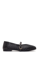Women's Black Buckle Leather Ballerinas | Derimod