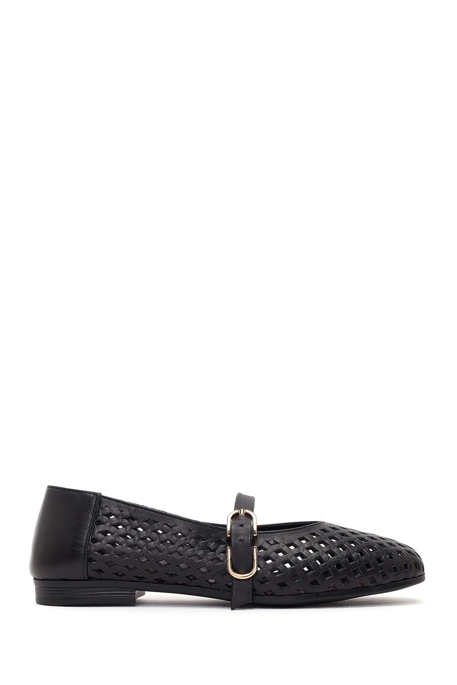 Women's Black Buckle Leather Ballerinas 26PFD350818 | Derimod