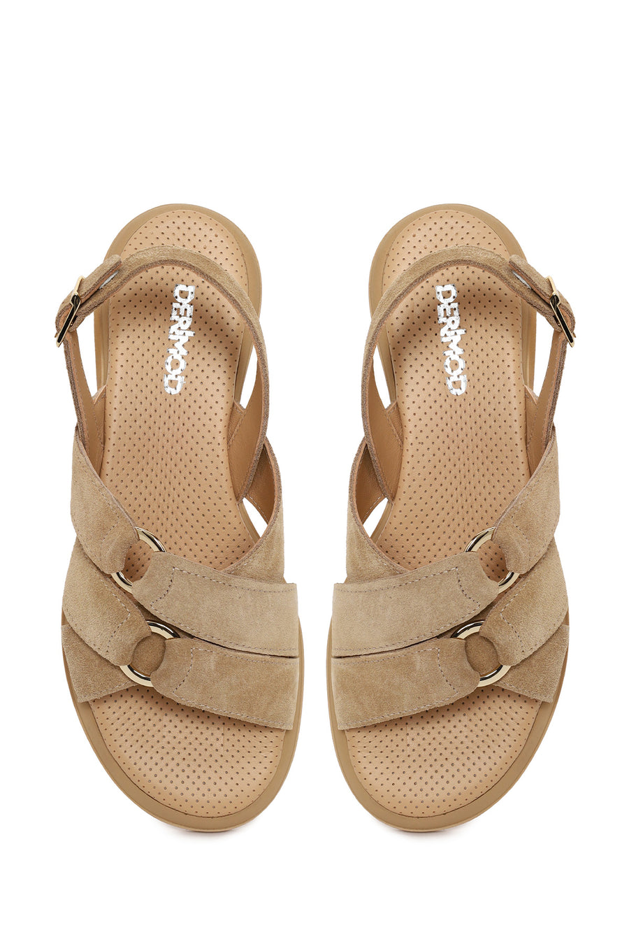 Woman Beige Buckled Suede Sandal