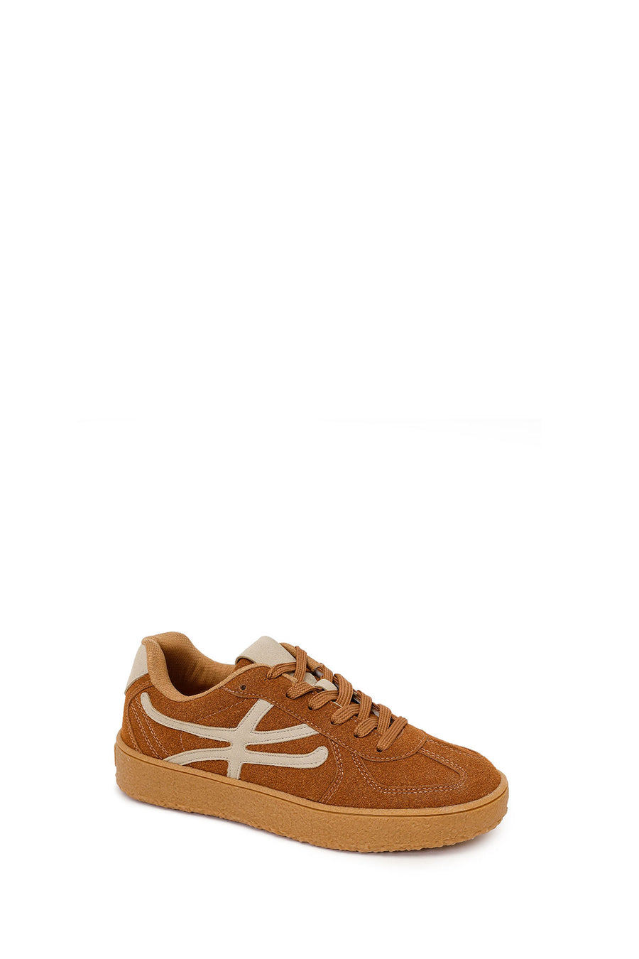 Woman Tan Lace-up Suede Sneaker