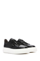 Men's Black Lace-up Thick-Sole Leather Sneaker | Derimod