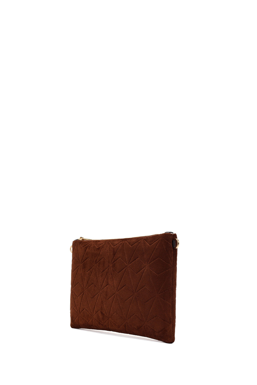 Woman Brown Printed Suede Clutch Bag with Long Chain Strap