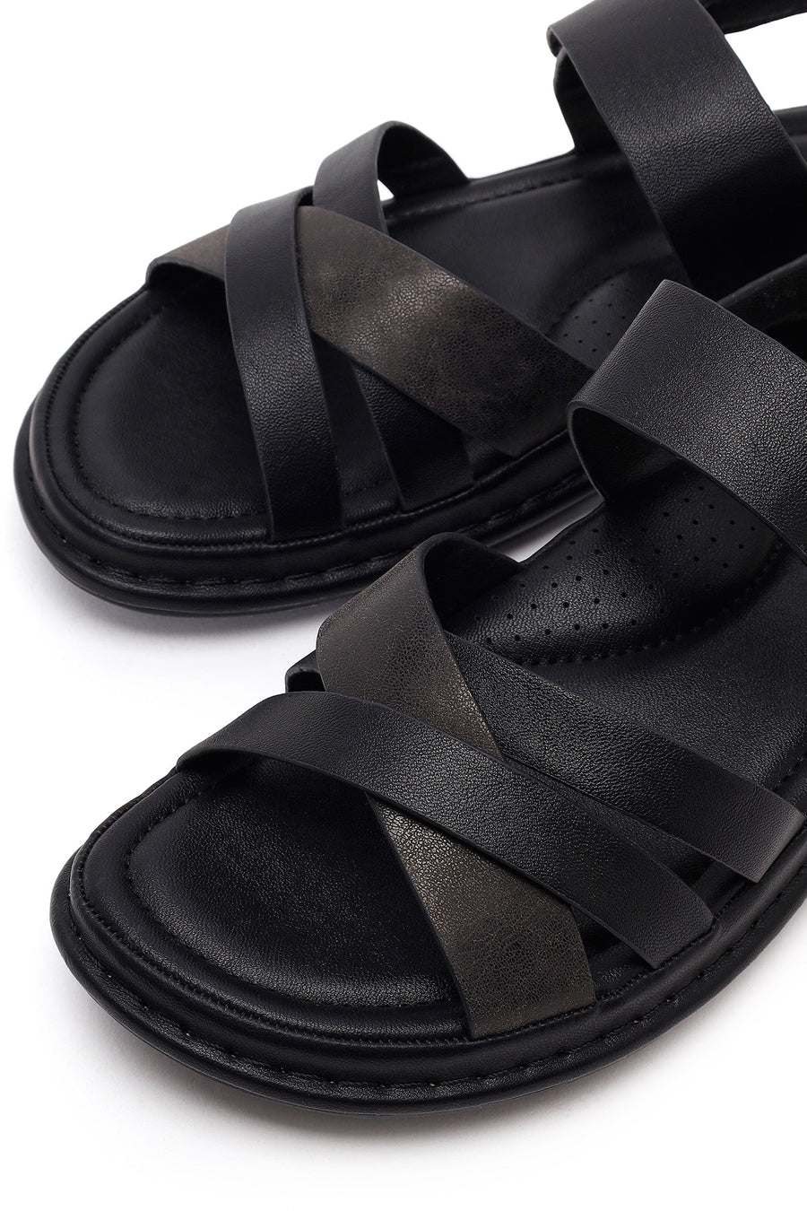 Women's Black Strapped Thick-Soled Comfort Sandals