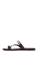 Kadın Kahverengi Taşlı Parmak Arası Deri Terlik | Derimod