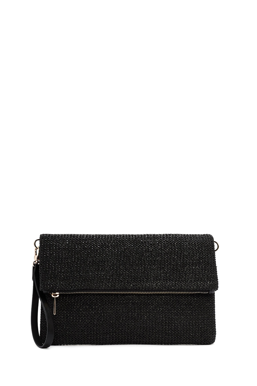 Women's Black Long Chain Strap Straw Clutch Bag